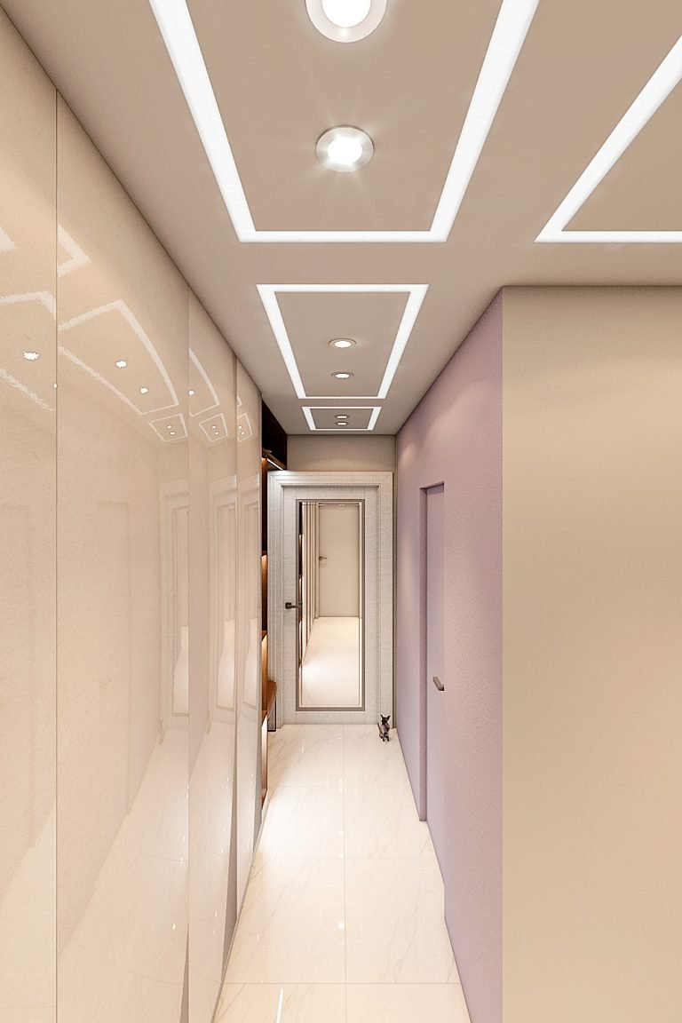коридор современный светлый, вид со спальни на входную дверь